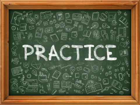 Green Chalkboard with Hand Drawn Practice Stock Illustration