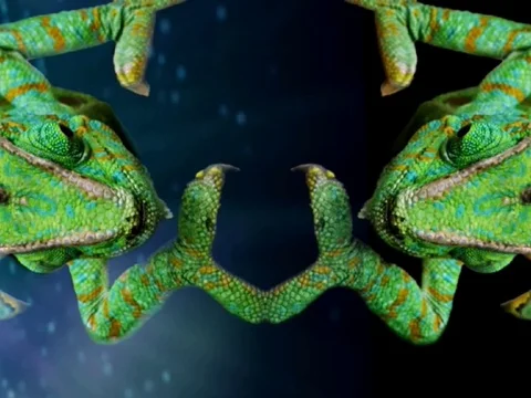 Green chameleon and its reflection Stock Footage 123248925