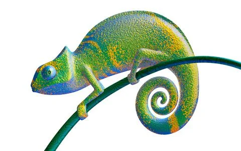 Green chameleon, view side, 3d rendering. Stock-Illustration