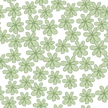 Green chamomiles flowers seamless pattern on white background. Abstract daisi Stock Illustration