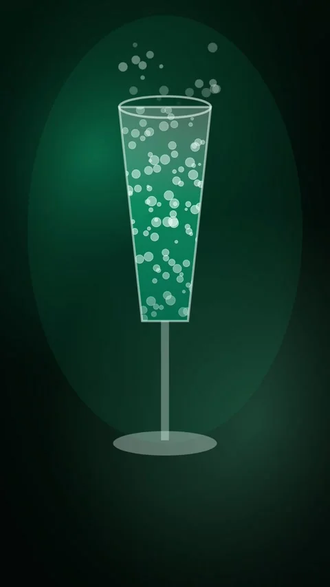 Green Champagne Flute Bubbling Vertical Seamless Loop Animated Dark Background Video stock 344007001