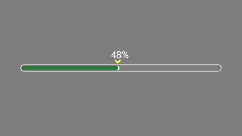 Green charge bar, percent progress and yellow pointer or arrow in progress Video stock 226044416