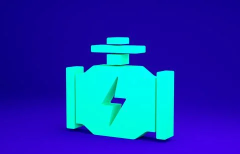 Green Check engine icon isolated on blue background. Minimalism concept. 3d i Stock Illustration