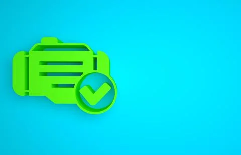 Green Check engine icon isolated on blue background. Minimalism concept. 3D Stock Illustration