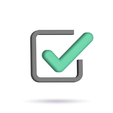 Green check mark 3d icon. Agreement symbol of user approval. Positive online Stock Illustration