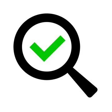 Green check mark and magnifying glass icon. Vector. Stock Illustration