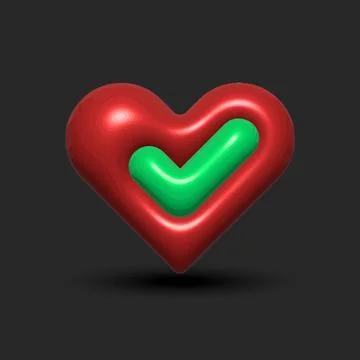 Green check mark and like mark red heart on a dark background 3d installati.. Stock Illustration