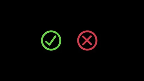 Green Check Mark and Red Cross Symbols on animation Black Background wrong .. Stock Footage 321855326