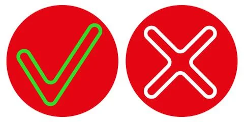 Green check mark and red cross on white background. True or false. Flat style Stock Illustration