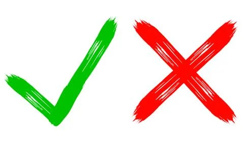 Green check mark and red cross, yes or no icon. Concept of deciding whether t Stock Illustration
