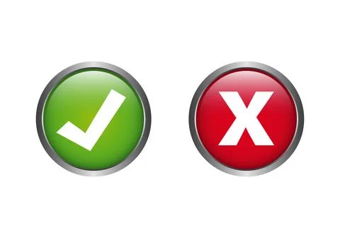 Green check mark and red cross in b button on transparent background Illustrazione stock