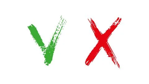 Green check mark and red cross made with grunge brush, brush strokes Illustrazione stock
