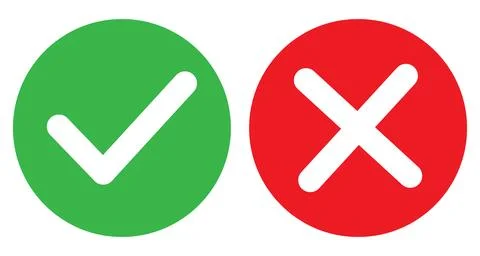 Green check mark and red cross mark icon. Vector illustration. Illustrazione stock