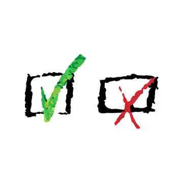 Green check mark and red cross made with grunge brush, brush strokes Stock Illustration