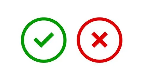Green check mark and red cross mark in circle. Flat and modern checkmark design Stock Illustration