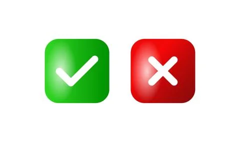Green Check Mark and Red Cross Icon Approval and Rejection Symbols Stock Illustration