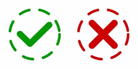 Green check mark and red cross mark vector illustration Ilustración de archivo