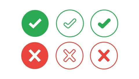 Green check mark and red cross illustration Stock Illustration