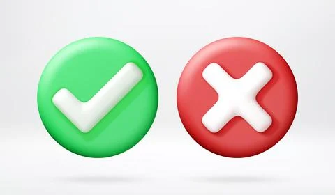 Green check mark and red cross sign in 3D 스톡 일러스트
