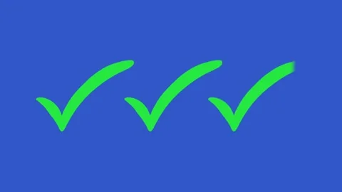 Green check mark animation on blue background showing three symbols Stock Footage 330534177