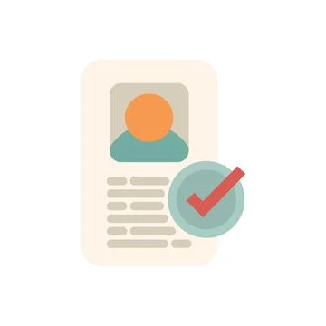 Green check mark approving candidate profile with photo id Stock Illustration
