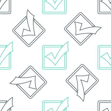 Green Check mark in a box line icon isolated seamless pattern on white 스톡 일러스트