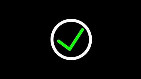 Green Check Mark in Circle Animation on Black Background Video stock 344288008