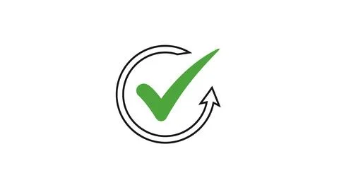 A green check mark in a circular arrow Stock Illustration