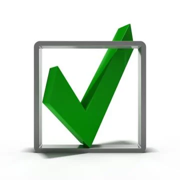 Green check mark icon. 3D render Illustrazione stock