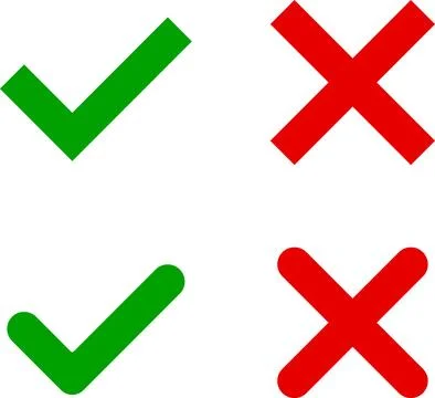 Green check mark icon, approval button sign, tick and cross symbols. Tick Stock Illustration