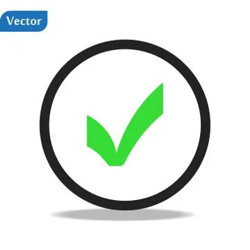 Green check mark icon in a circle. Tick symbol in green color, vector illustr Stock Illustration
