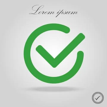 Green check mark icon in a circle. Tick symbol in green color, vector illus.. Stock Illustration