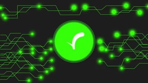 Green check mark icon on circuit board background. Green check mark for suc.. Stock Footage 337815763