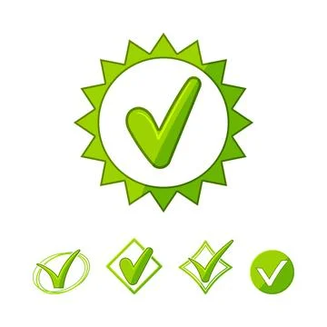 Green check mark icon set quality assurance Stock Illustration