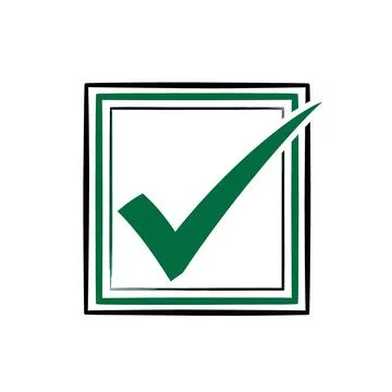 Green Check Mark Inside Square Box, Approved Concept, Isolated on White Bac.. Ilustração Stock