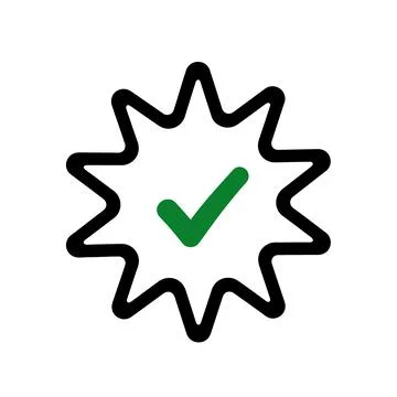 Green Check Mark Inside Starburst Symbol, Approval, Success, Agreement, Con.. 스톡 일러스트
