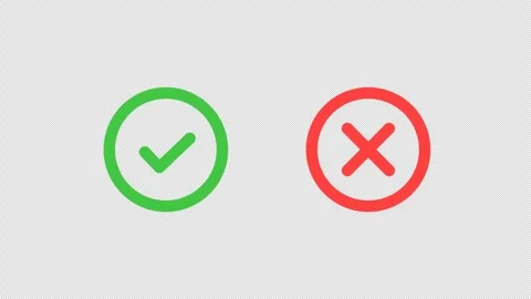 Green Check Mark, Red Cross Mark Animation, Checklist Signs Transparent 4K Stock Footage 296974962