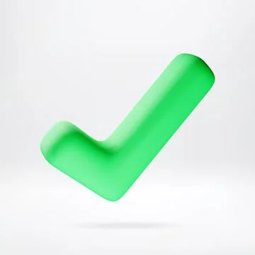 Green check mark symbol in 3d render. Illustrazione stock