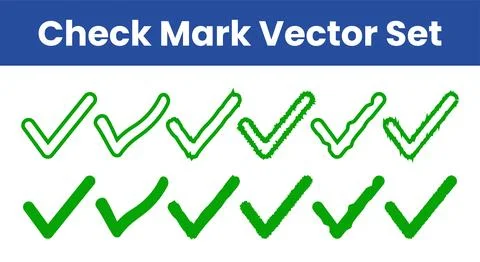 Green check mark vector set hand drawn tick approval sign Stock Illustration