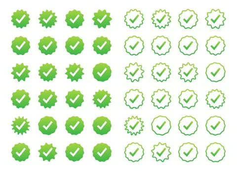Green check mark verification badge sticker icons Stock Illustration