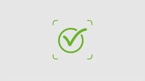 Green check mark verification icon with scanning frame over a transparent a.. 스톡 동영상 336243669