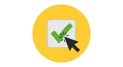 A green check mark on a white checkbox with a computer mouse cursor Illustrazione stock