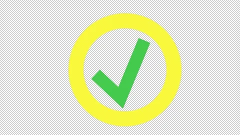 Green check mark in a yellow circle. Confirmation animation. Cartoon Stock Footage 325420951