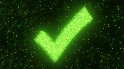 Green Check Mark Yes Shape Point Lights Neon Glow Particles Sparkling Видео 331297053