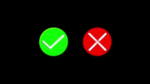 Green check red cross visual bold circular buttons, clean black background, Stock Footage 340479569