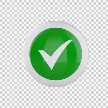 Green Checked Mark Icon on White Glossy Button – Transparent Stock Illustration