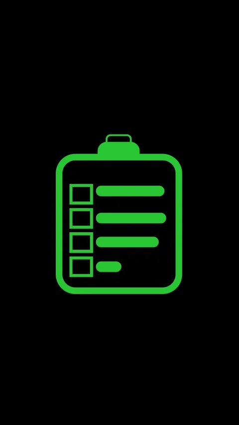 Green checklist icon on black background. Checklist to-do list. Neon-style .. Stock Footage 344840269
