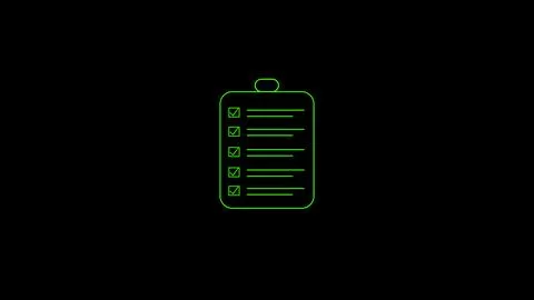 Green checklist icon on black background showing completed project tasks an.. 库存插图