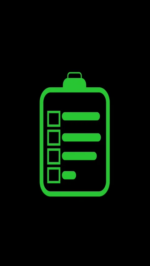 Green checklist icon with checkboxes and lines on black background. Checkli.. Stock Footage 344844311
