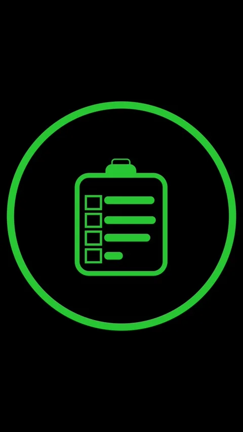 Green checklist icon in circle on black background. Checklist to-do list. A.. Stock Footage 345718234
